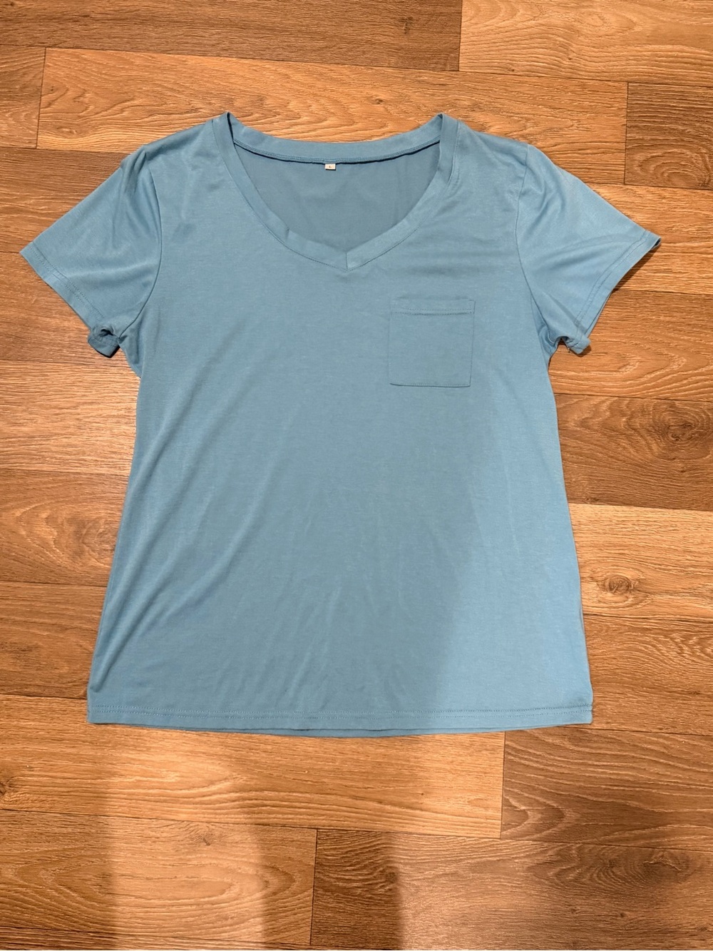 SHEIN Light Blue V-Neck Pocket Tee